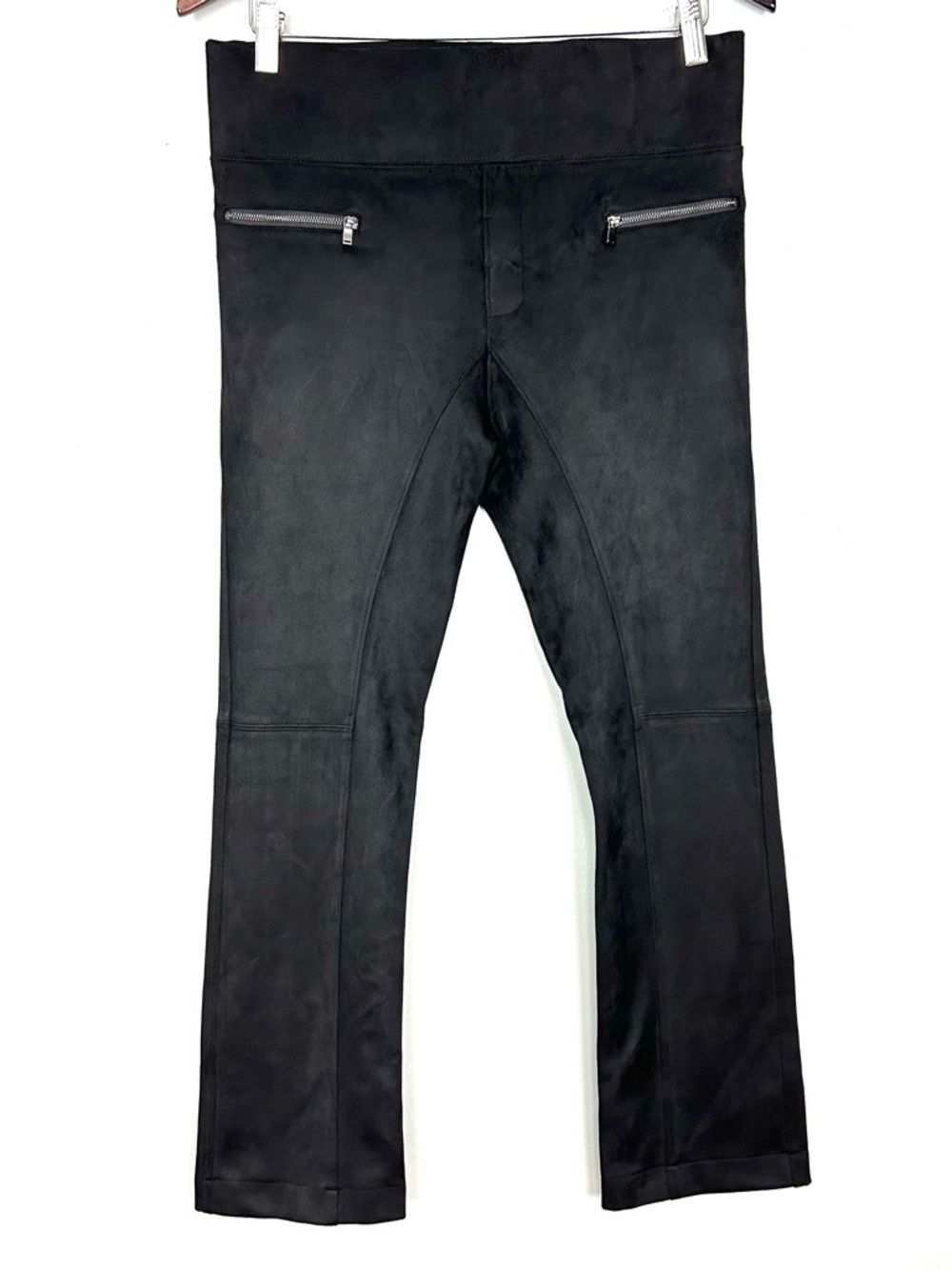 David Lerner Gemma Faux Suede Pants Women’s Size L Zippered Pockets Leg Inset